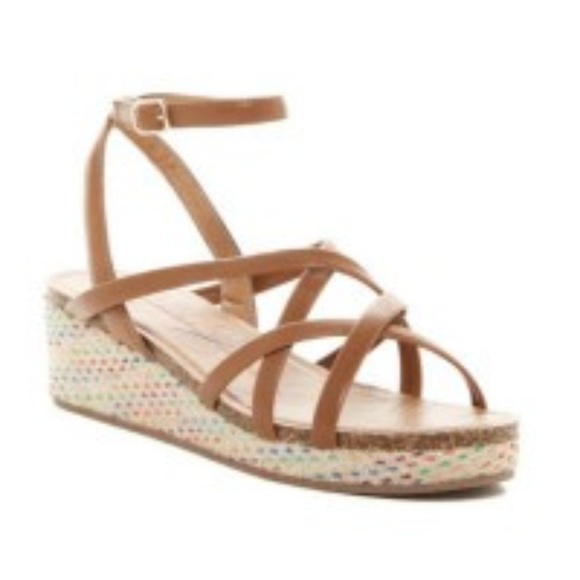 NIB Jessica Simpson Adorable Girls' Tan Wedge Sandal With Colorful Flecked Heel - Picture 2 of 3